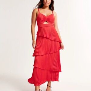 Abercrombie Elegant Red Pleated Women's Dress